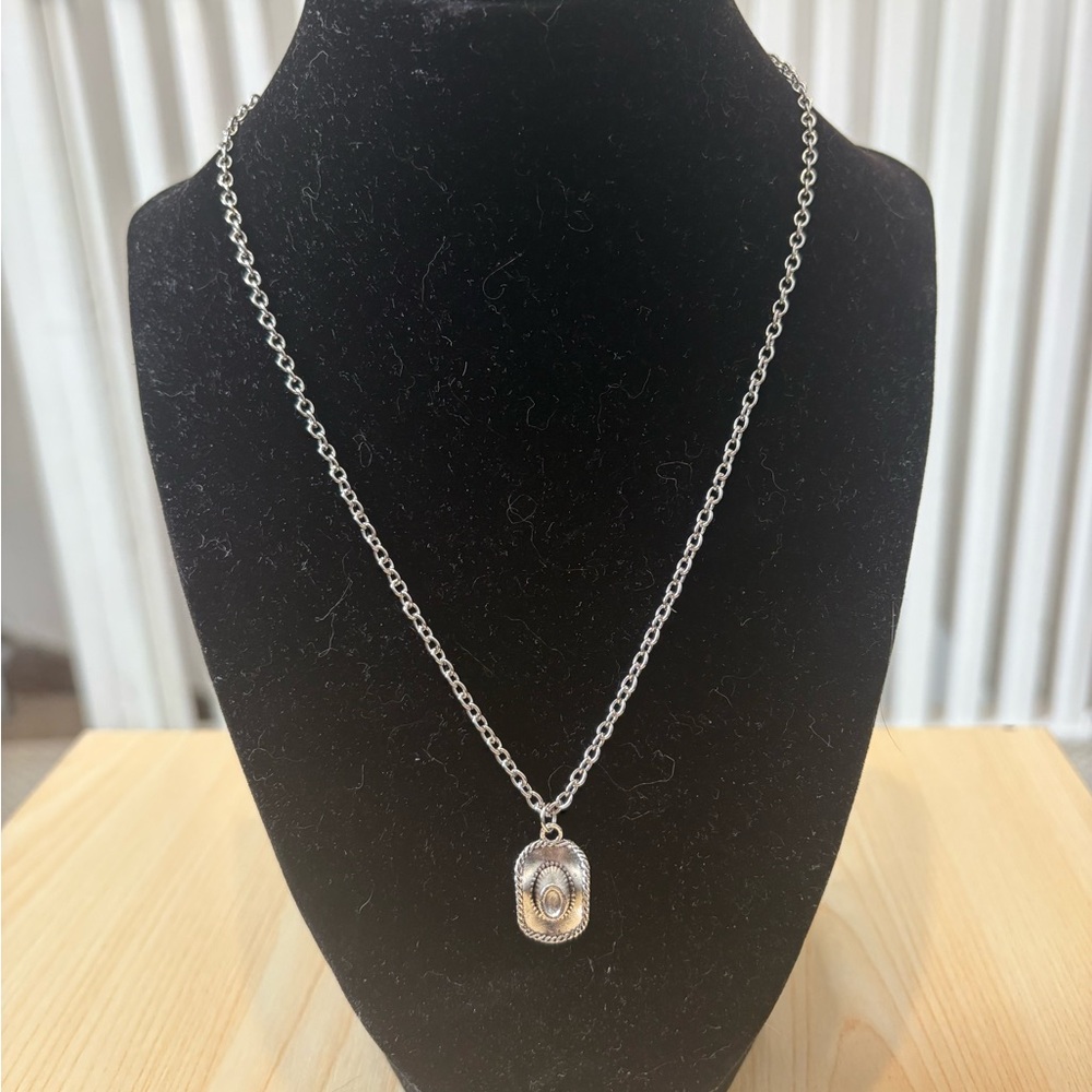 Hand Crafted Elegant Silver Cowboy Hat Necklace